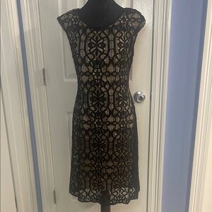 Connected Apparel Black Sheath Dress with Cap Sleeves